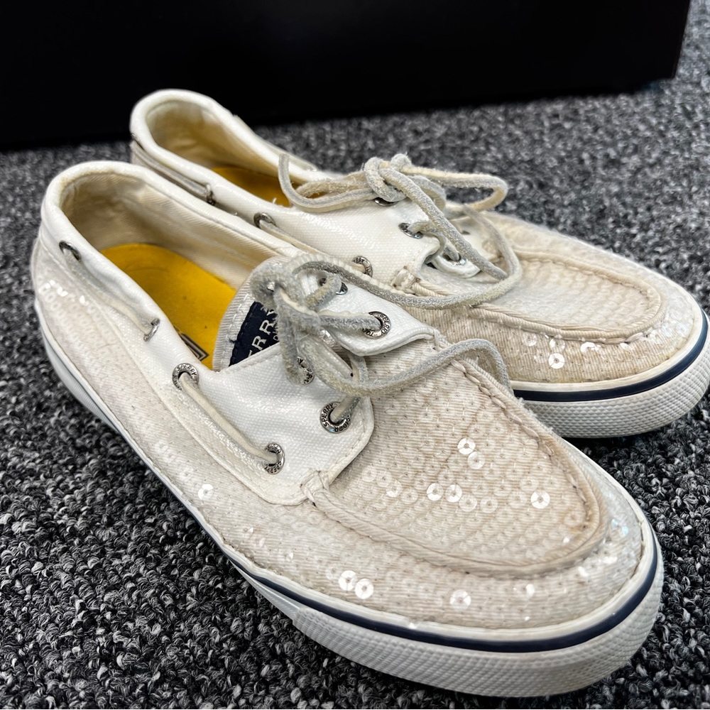 Gently used white sequins Sperrys